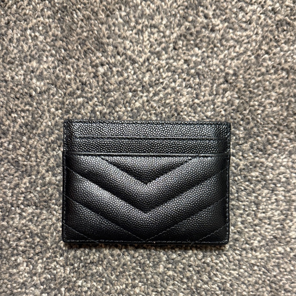 Yves Saint Laurent Black Card Holder with Gold Logo - Picture 2 of 3